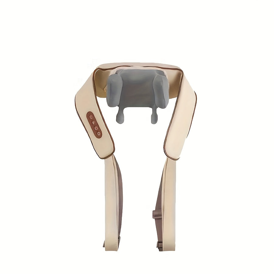 Six-Node Kneading Neck Massager with Listed Heating and Wireless Shiatsu Design, Beige or White Personal Massage Device for Instruction-Guided Comfort Routines