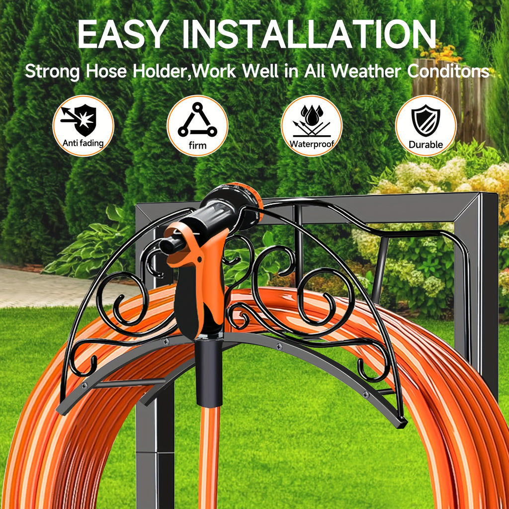 Freestanding Garden Hose Holder by LOVFEN, Detachable Metal Hose Stand with Listed Four-Anchor Base for Outdoor Lawn, Yard and Watering Supply Organization