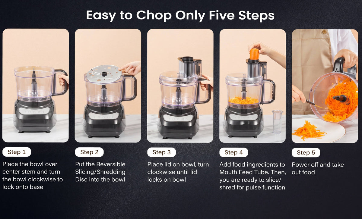 12-Cup Food Processor in Black, Multifunction Kitchen Prep for Chopping, Slicing, Shredding, Purees and Dough for Everyday Home Cooking