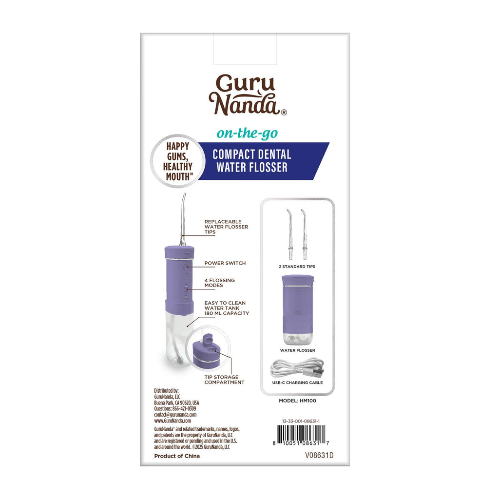 GuruNanda Compact Travel Water Flosser, Portable Cordless Oral Irrigator with Collapsible 180ml Tank, 4 Flossing Modes, 1800 Pulses Per Minute and Smart Timer, TSA-Approved Rechargeable Dental Flosser for Home and Travel, Lavender