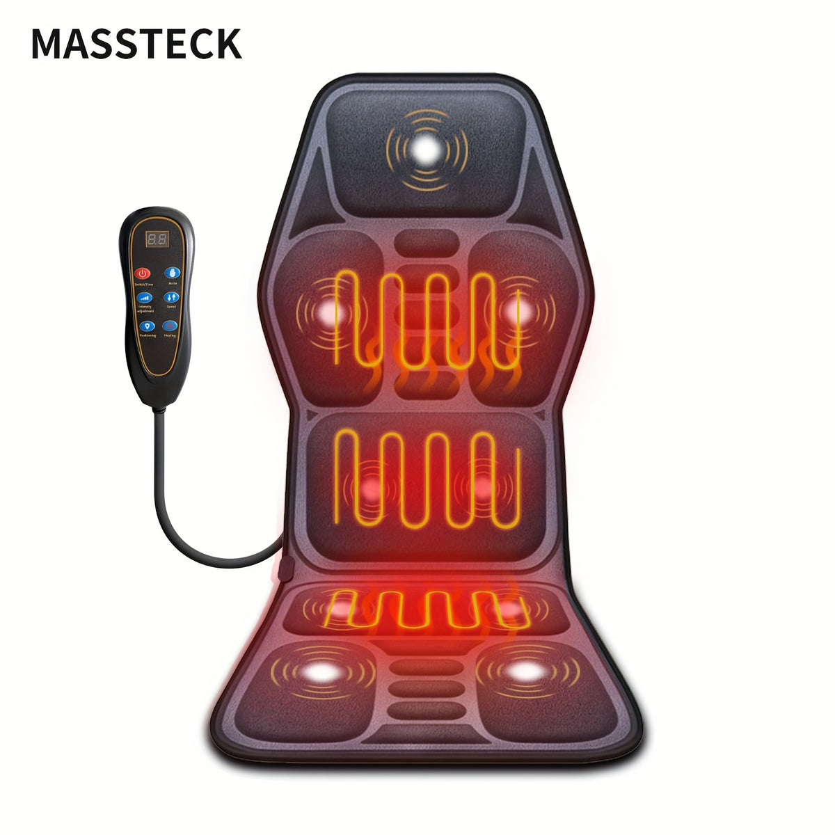 MASSTECK Heated Vibration Seat Cushion with Nine Listed Motors and Triple Back Heating Wording, Black Massage Mat for Compatible Chair or Couch Comfort Routines