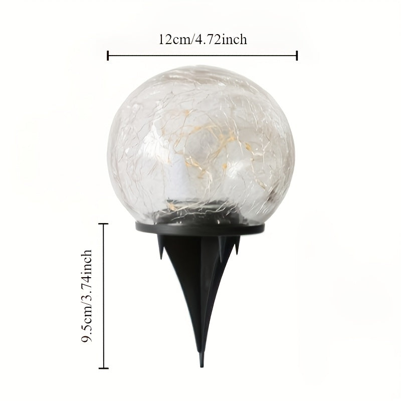 Solar Globe Garden Lights with Crackle Glass Balls and Ground Stakes, Four-Piece Large-Size Set in Warm or Colorful Options for Patio and Border Decor