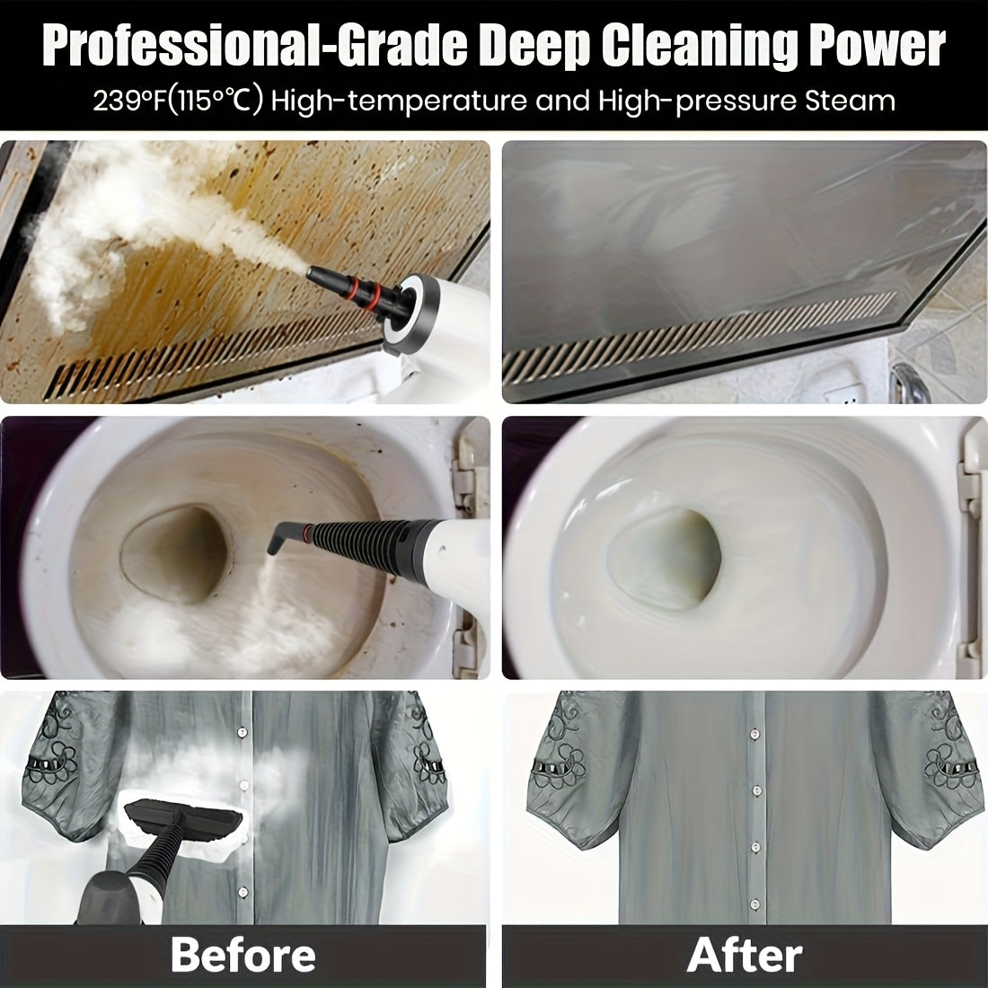High Pressure Steam Cleaner HK004 in White, 1050W Handheld Cleaning Tool with 12 Accessories for Compatible Kitchen Surfaces, Bathroom Tile and Windows