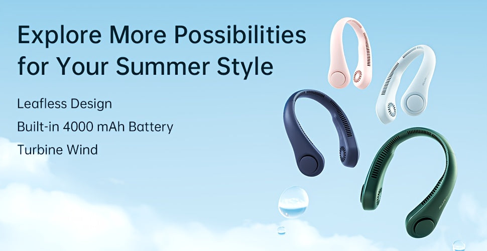 Three-Speed Neck Fan JISULIFE with 78 Air Outlets, 4000mAh Rechargeable Battery and Hands-Free Bladeless Design for Travel, Office and Summer Events