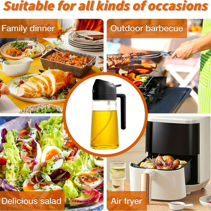 470ml Plastic Oil Spray Bottle with 2-in-1 Spray and Pour Design for Olive Oil, Kitchen Cooking, Grilling, Air Fryer Preparation, Baking and Salad Dressing