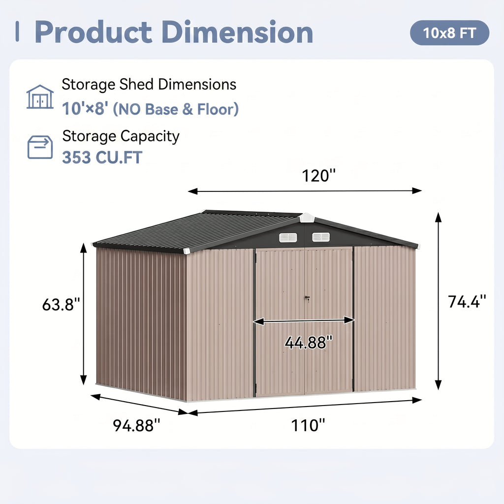 Metal Garden Storage Shed, 6 x 4 FT Class Outdoor Tool Building with Galvanized Steel Frame, Padlock-Ready Doors, Sloped Roof and Vents for Backyard Organization