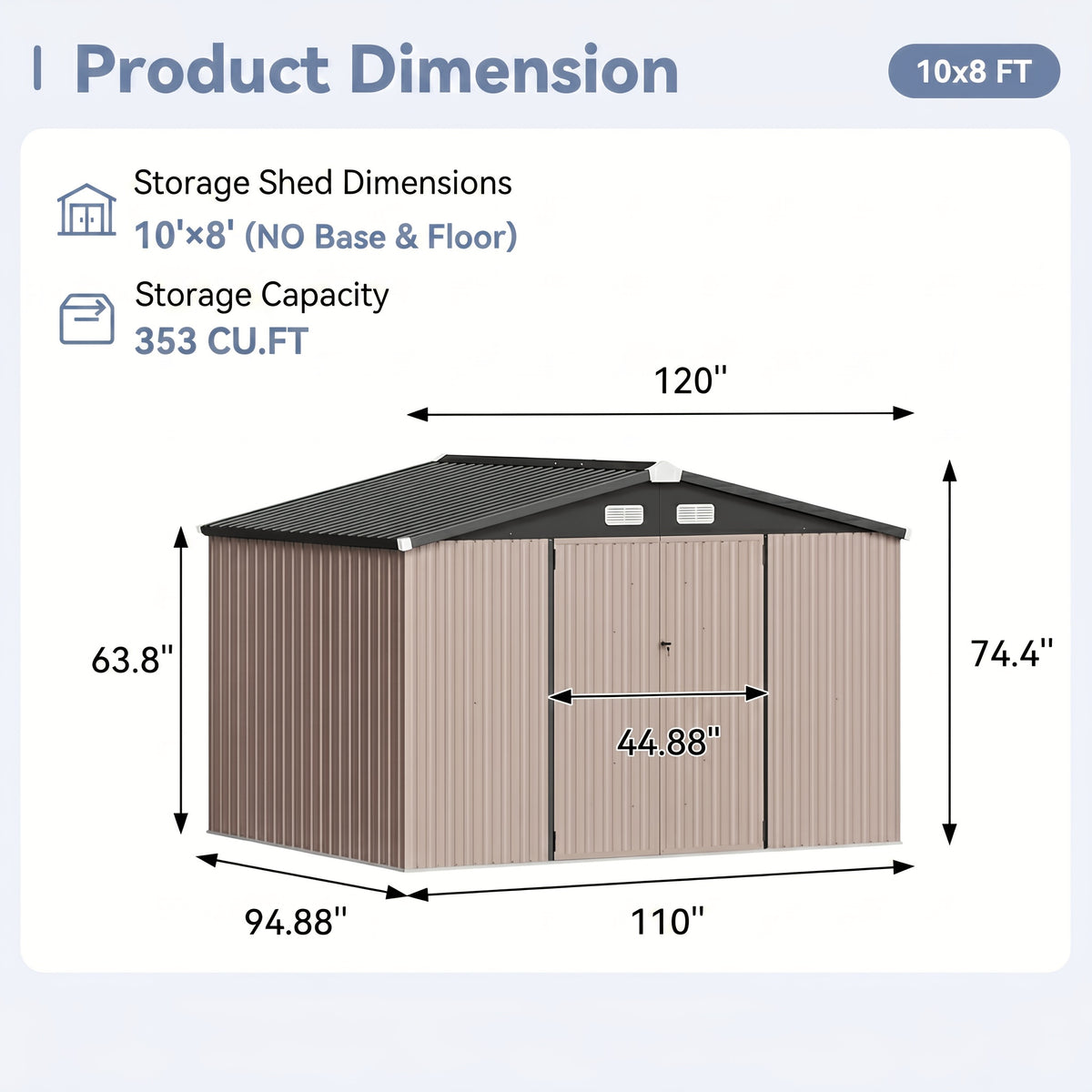 Metal Garden Storage Shed, 6 x 4 FT Class Outdoor Tool Building with Galvanized Steel Frame, Padlock-Ready Doors, Sloped Roof and Vents for Backyard Organization