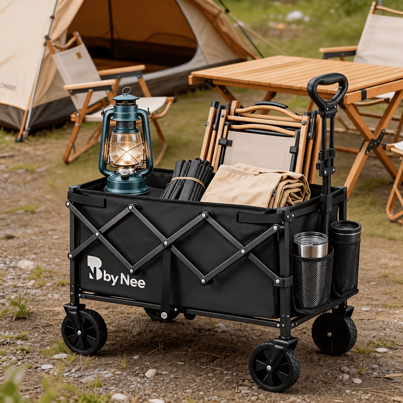 All-Terrain Folding Wagon with Heavy-Duty Metal Frame, Collapsible Camping and Garden Utility Cart for Picnics, Shopping and Outdoor Gear Transport