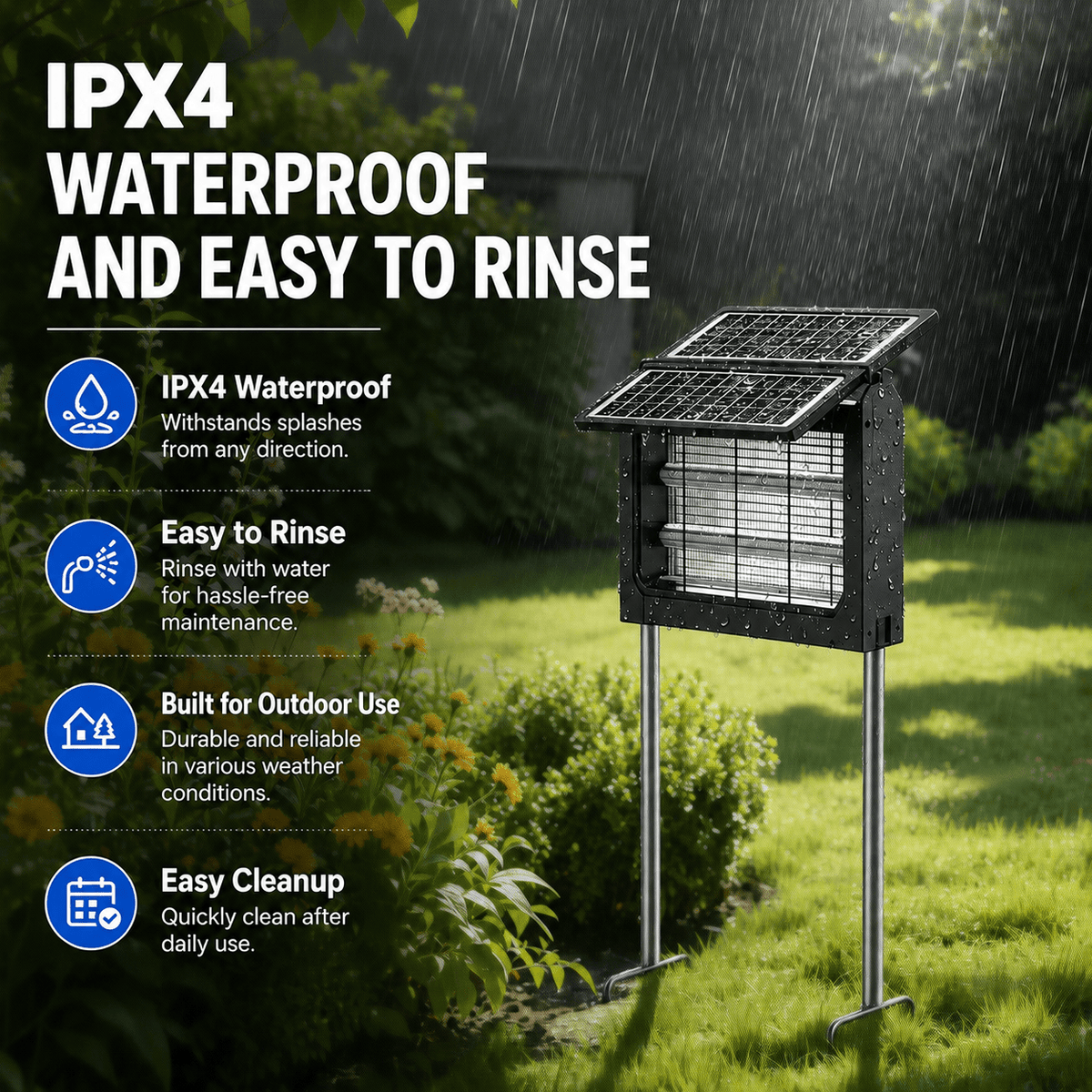 Bug Zapper 4200V Outdoor Solar Powered, Dual Solar Panel USB Rechargeable Insect Trap with Auto On/Off, IPX4 Waterproof for Patio, Backyard, Garden and Camping