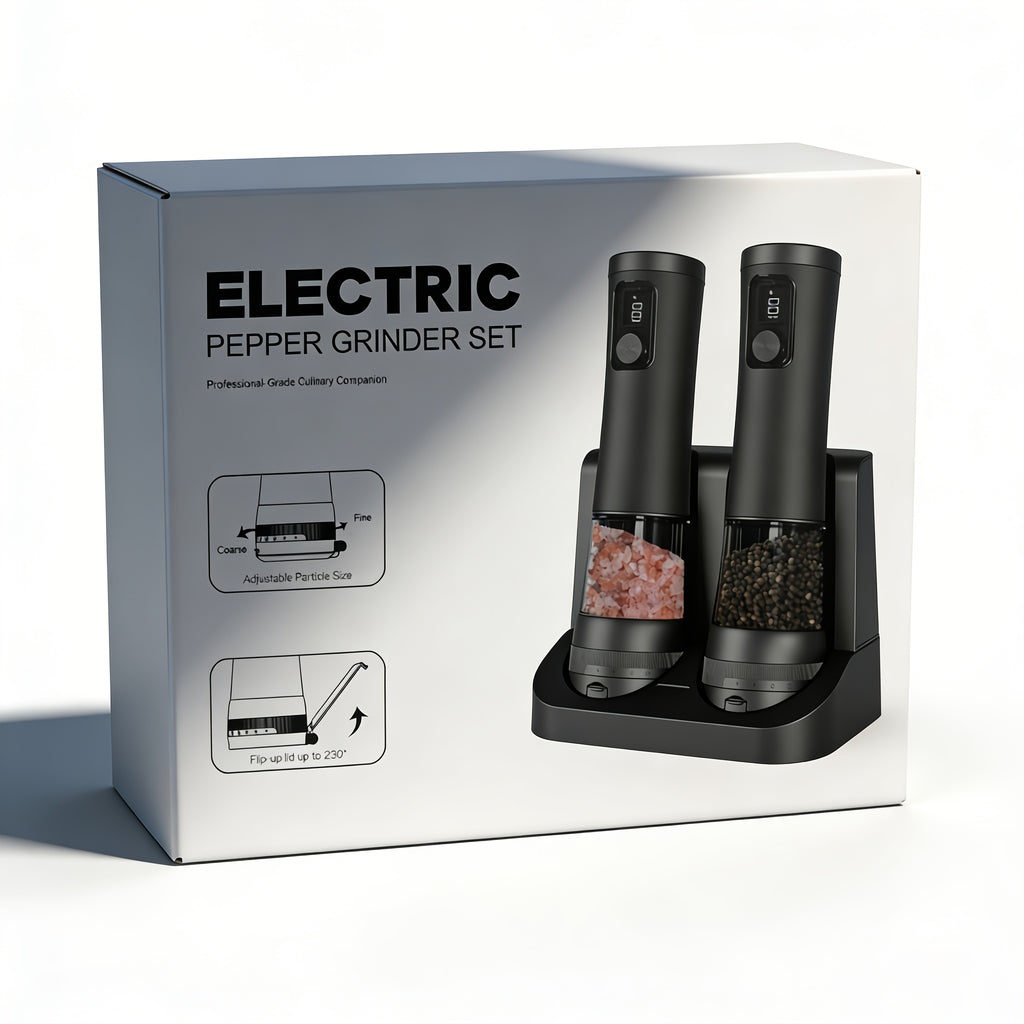 Rechargeable Salt and Pepper Grinder with Adjustable Coarseness and LED Display, 3-in-1 Silvery Black or 6.76oz Double Barrel Options for Kitchen Seasoning