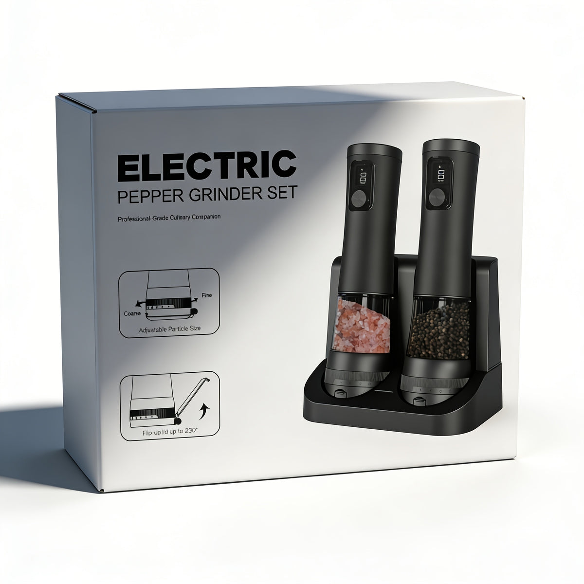 Rechargeable Salt and Pepper Grinder with Adjustable Coarseness and LED Display, 3-in-1 Silvery Black or 6.76oz Double Barrel Options for Kitchen Seasoning
