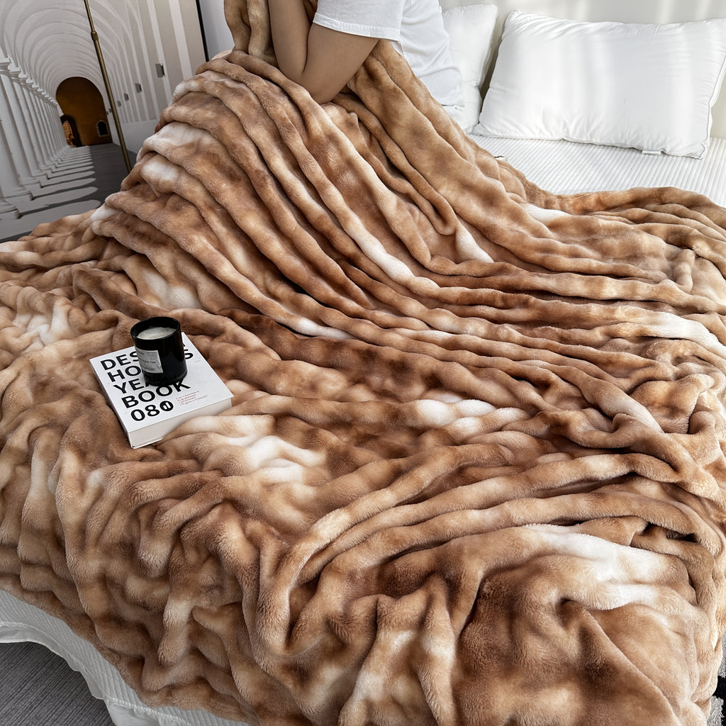 Super Soft Bubble Faux Rabbit Fur Blanket, Machine Washable, All-Season, Heavyweight Winter Blankets Cheap, Queen/King Sizes, Suitable For Office, Bedroom, Sofa, Travel, Double-Sided Usable, Pet Blanket, Small Blanket, Christmas, Halloween Gift