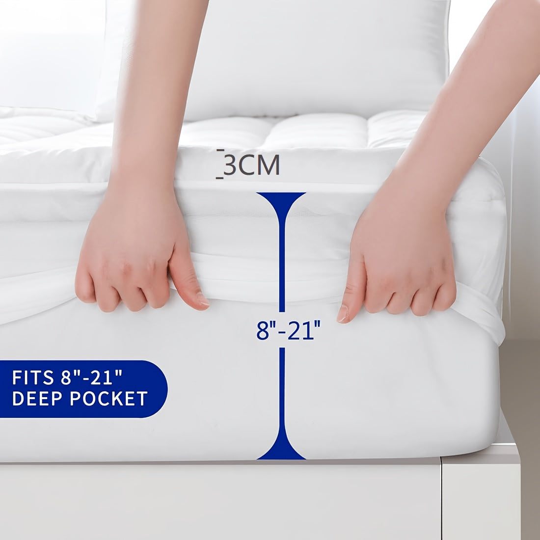 Mattress Pad with Microfiber Cover, Soft Breathable Pillow Top and Deep Pocket Design, Machine Washable Bedding in Twin to California King Sizes