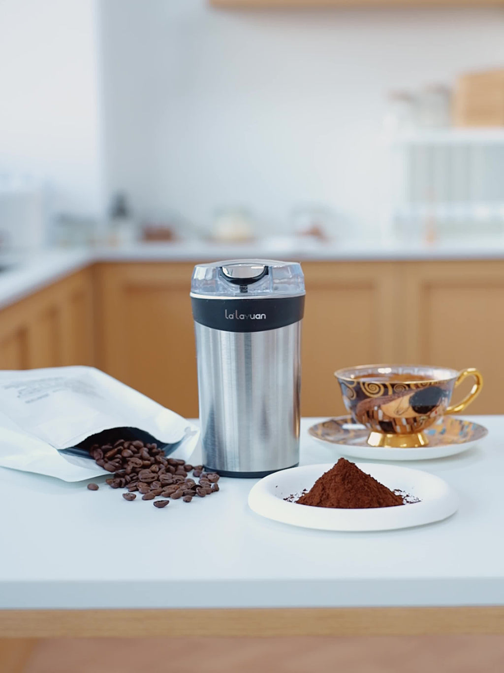 Coffee Bean Grinder with 200W Motor and Stainless Steel Chamber, One-Touch Electric Blade Mill for Home Coffee and Spice Prep, 2.7oz Capacity