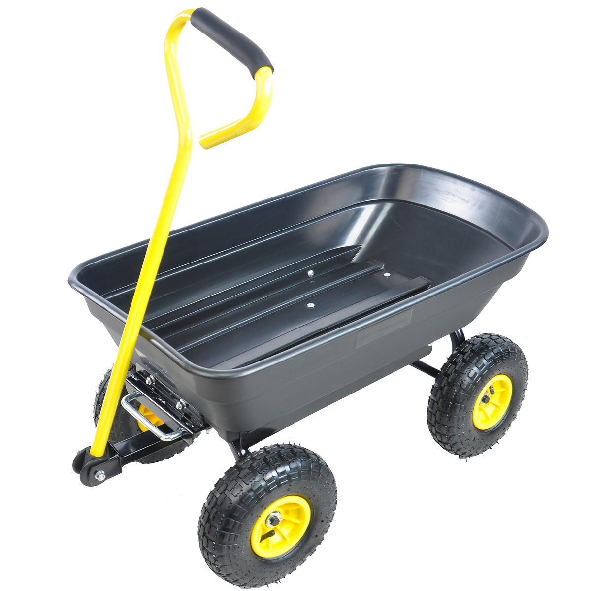 Poly Garden Dump Cart with Steel Frame, Listed 10-Inch Pneumatic Tires and 180-Degree Swivel Handle, Black or Green Option Labels for Lawn and Yard Supply Transport