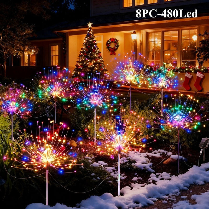 Solar Fireworks Garden Lights 8-Piece Set, Decorative Outdoor LED Lights with Listed Eight Modes in Multicolor, Warm or White Options for Lawn and Holiday Displays