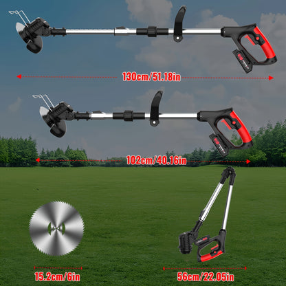 Rechargeable Garden Grass Trimmer with Cordless Electric Operation, Listed Three Blade Types and Selected Dual 2Ah Battery Packages for Home Lawn and Yard Care