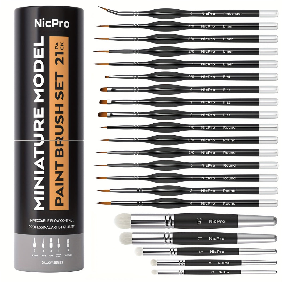 Miniature Paint Brush Set by Nicpro, 21-Piece Detail Painting and Drybrush Kit with Container for Acrylic, Watercolor, Models and Paint by Number