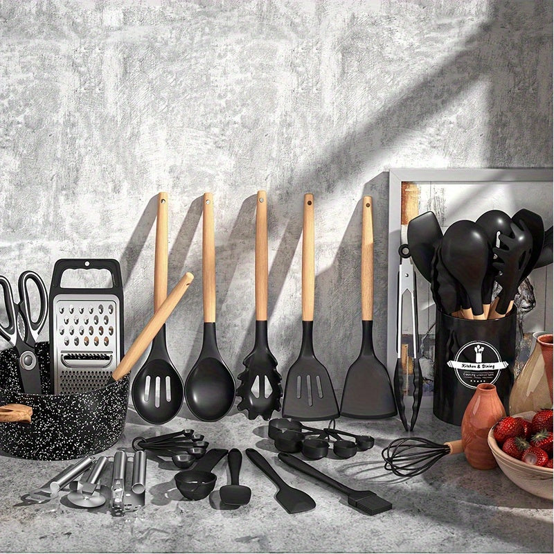 Silicone Cooking Utensil Set, 37 or 44-Piece Kitchen Tool Options in Five Colors for Beginner Cooks, Everyday Meal Preparation and Housewarming Gifts
