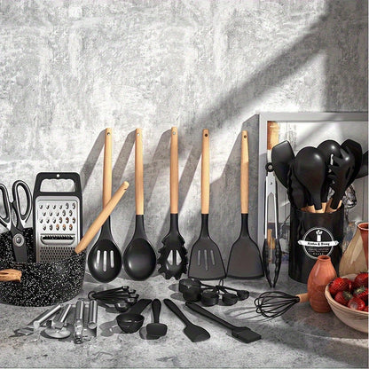 Silicone Cooking Utensil Set, 37 or 44-Piece Kitchen Tool Options in Five Colors for Beginner Cooks, Everyday Meal Preparation and Housewarming Gifts
