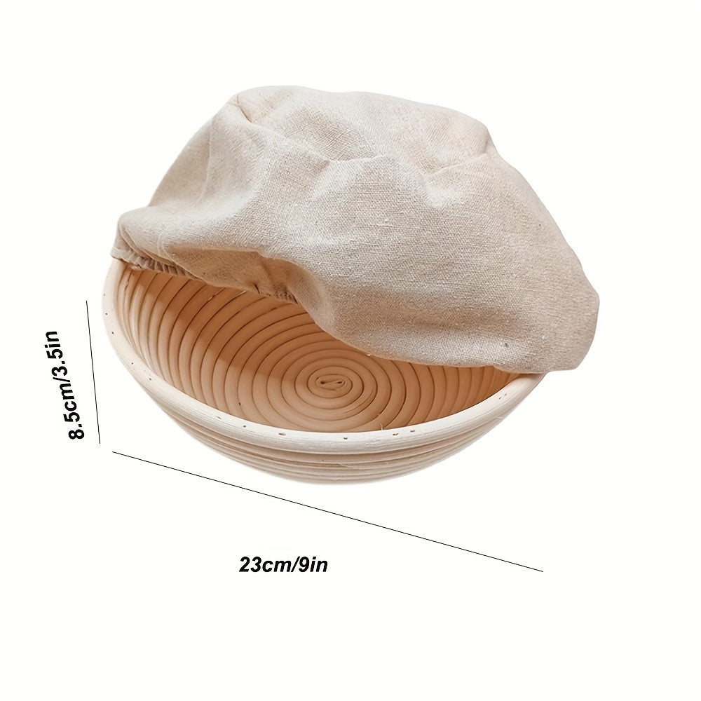 Sourdough Bread Baking Kit with 9-Inch Round Banneton Proofing Basket and Glass Starter Jar, Home Fermentation Supplies for Artisan Bread Making and Baker Gifts