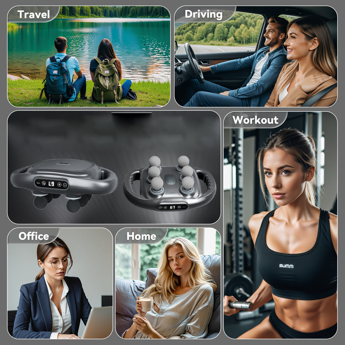 Six-Head Tapping Massager with Listed USB Rechargeable Design, Handheld Multi-Head Vibration Massage Device in White or Grey for Home Personal Care and Gifts