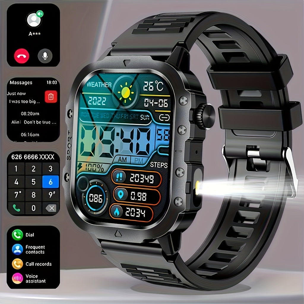 Outdoor Flashlight Smartwatch in Brown with Listed 2.1-Inch Screen, Multiple Sports Modes and Notifications for Men and Women Using Android or iPhone