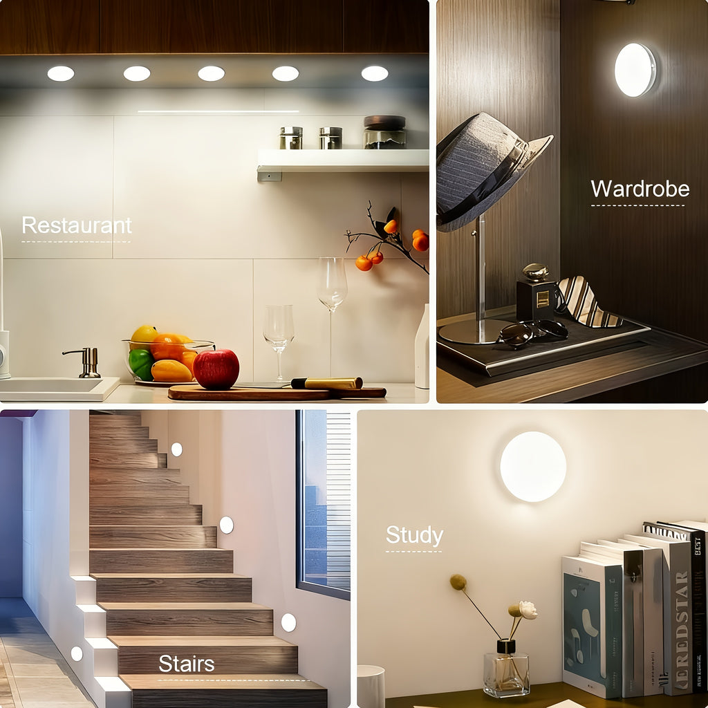 Dimmable Motion Sensor Night Lights, Six-Pack Bright White or Warm White LED Options with USB Rechargeable and Magnetic Mounting References for Indoor Spaces