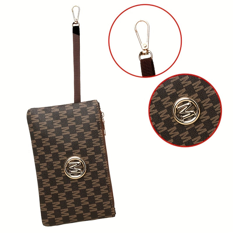 Lotus Print Shoulder Bag Set for Women with M Letter Pattern and M-Shaped Hardware, Listed Two-Piece Fashion Set with Fixed Shoulder Strap in Brown, Black or Beige