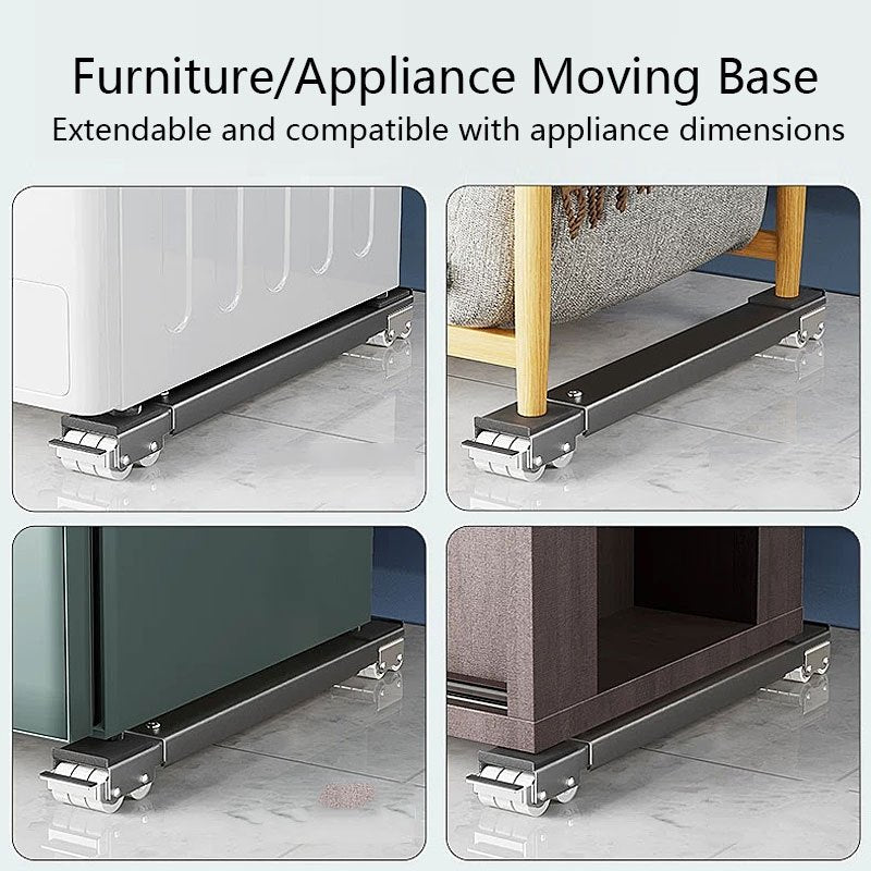 Adjustable Appliance Roller Base in Gray with Locking Casters and Expandable Stand, Two-Piece 24-Wheel or Four-Piece 48-Wheel Options for Home Moving