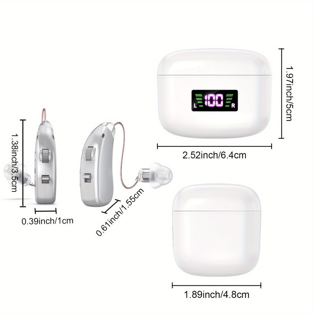 Rechargeable Hearing Amplifier with Listed Magnetic Charging Case, Silicone Ear Tips and Adjustable Listening Wording in TM802 Brown or Silvery Options for Adults