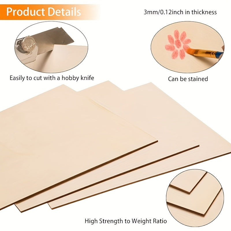 Basswood Sheets for Crafts in 24 or 48 Piece Packs, Smooth Wood Boards for Architectural Model Making, Staining and Tool-Compatible Laser Cutting or Wood Burning Projects
