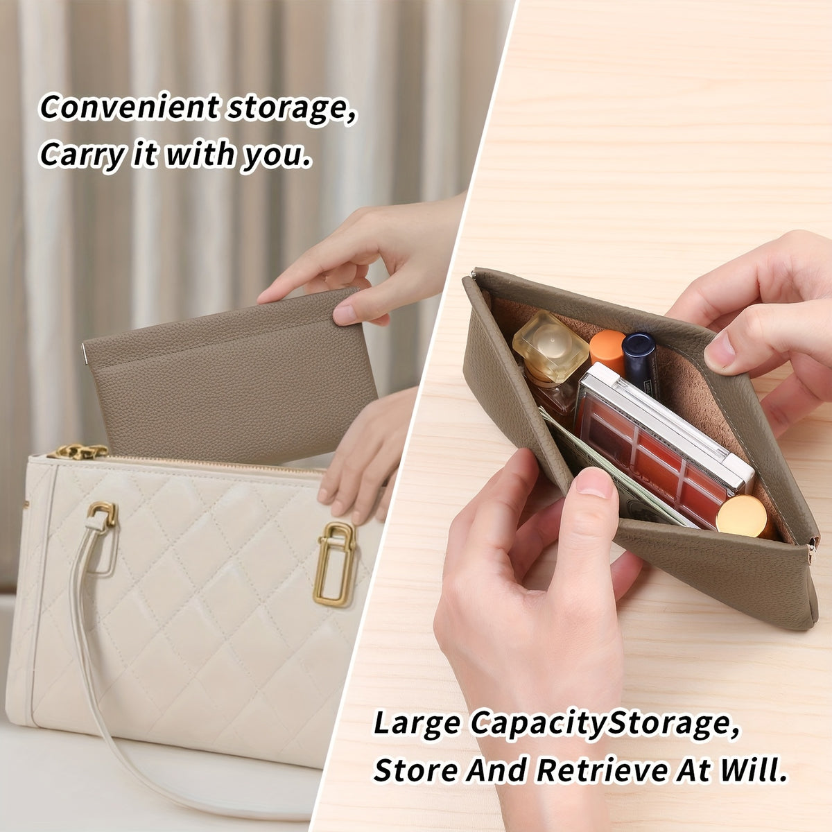 Self-Closing Leather Pouch by GERUOLA with Long Wallet, Small and Short Style Options for ID Cards, Cables and Everyday Bag Organization in Multiple Colors