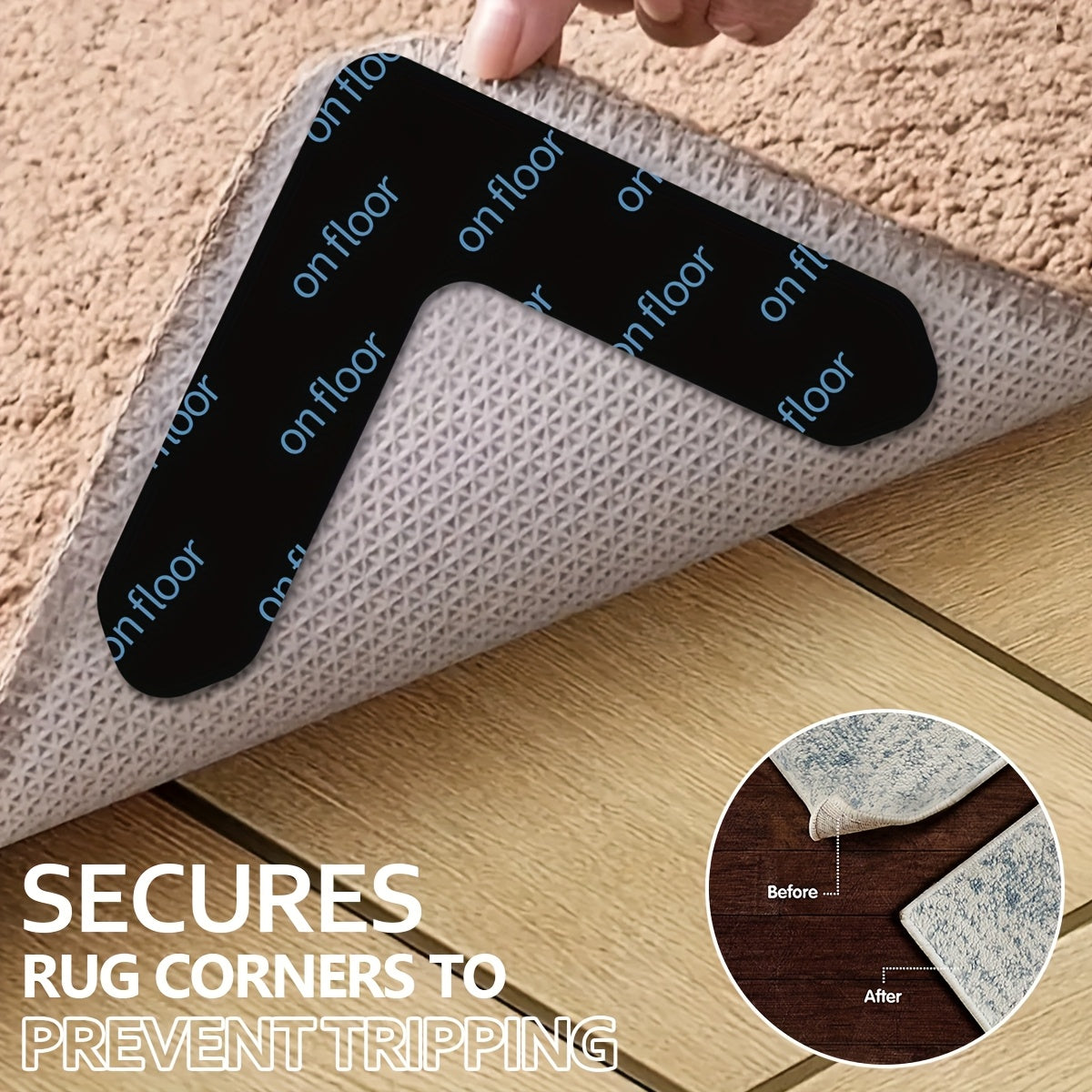 Rug Corner Grippers with Reusable Washable Design, Area Rug Tape in 4, 8, 20 or 30-Piece Packs to Help Hold Compatible Rugs in Place and Flatten Curled Corners