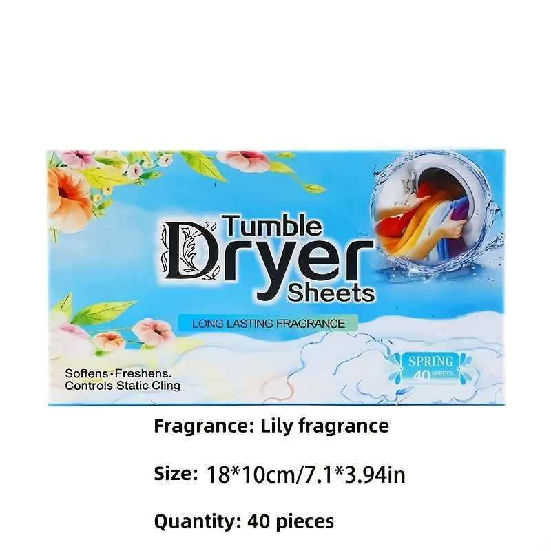 Lavender Dryer Sheets in 40-Count Box, Scented Laundry Fabric Care Sheets for Compatible Clothes Drying Routines and Everyday Household Laundry Supplies