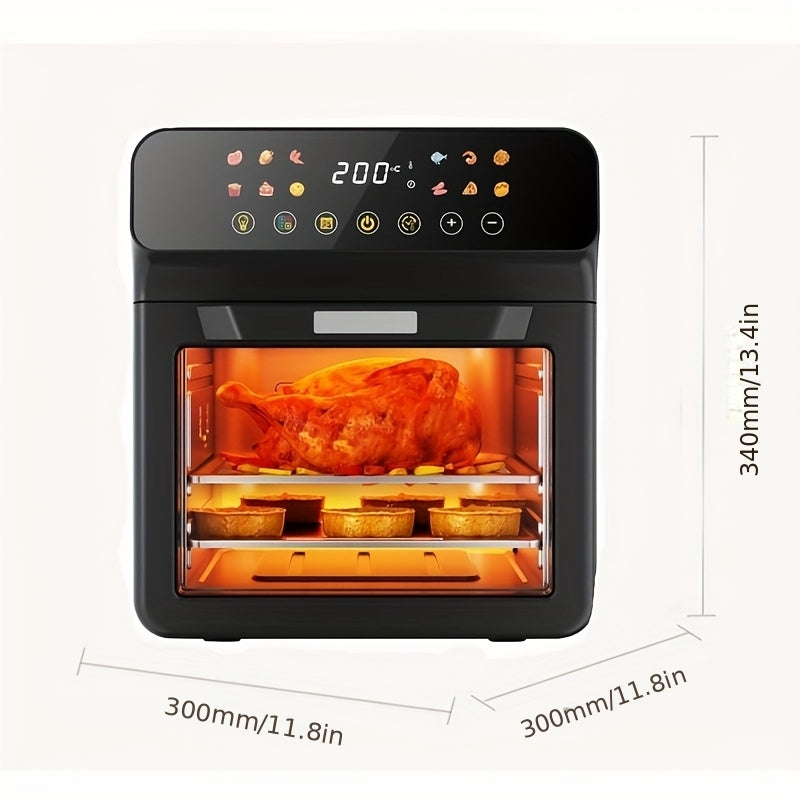 Countertop Air Fryer Oven Combo with LED Touchscreen and Viewing Window, Stainless Steel Convection Cooker for Roasting, Baking, Broiling and Reheating