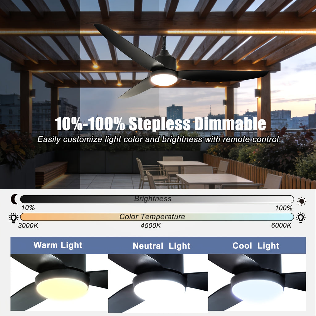 Outdoor Ceiling Fan with Light by Depuley, 42 or 52 Inch Three-Blade Plug-In Design with Six Speeds, Dimming, Remote and App Control in Four Color Options