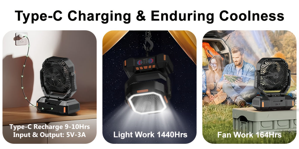 Cordless Oscillating Camping Fan with 40000mAh Rechargeable Battery, 4 Speeds and LED Lantern for Tent Airflow, RV Travel, Picnics and Home Power Outages