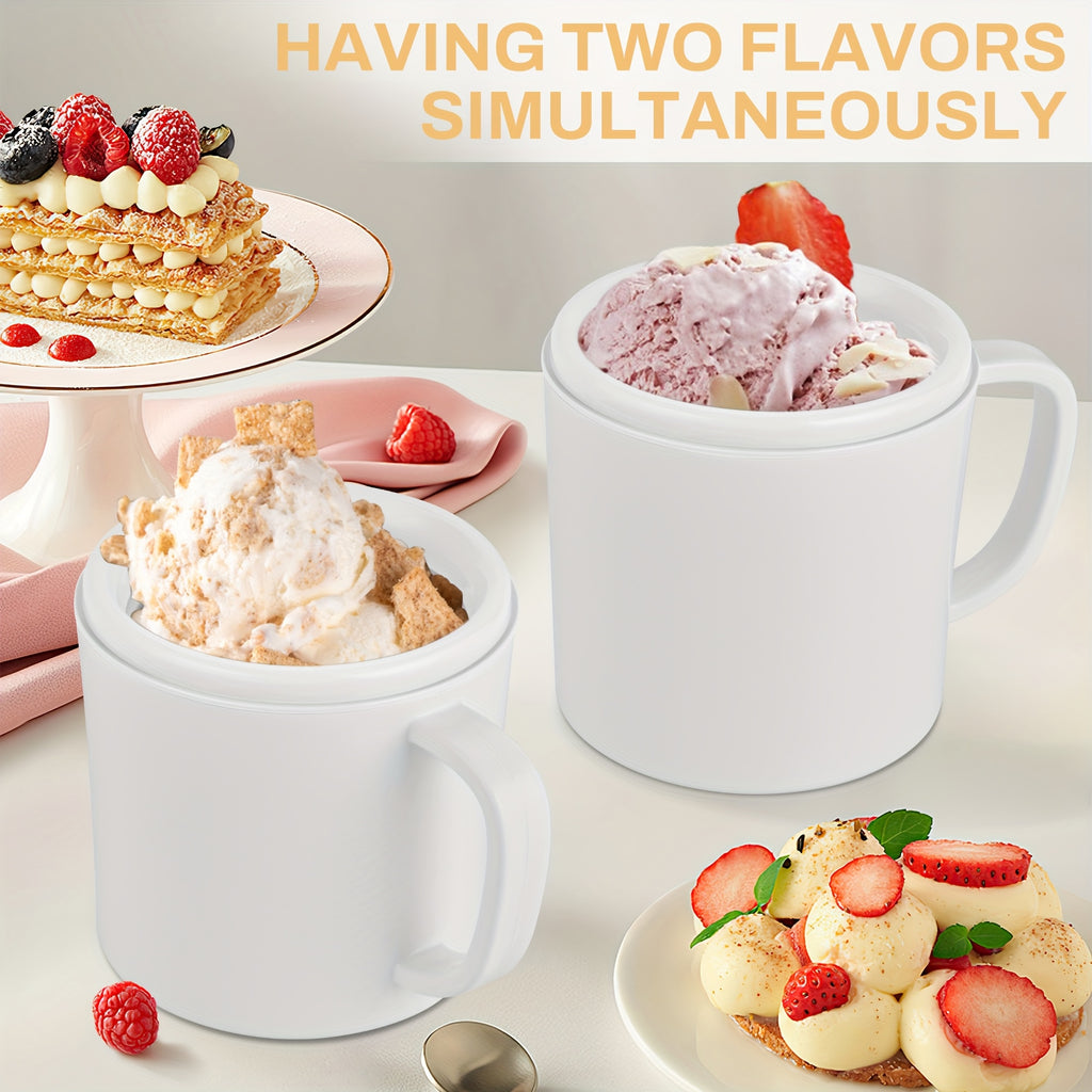 Automatic Ice Cream Maker for Home, Two-Cup Design Makes Two Flavors of Ice Cream, Sorbet and Frozen Yogurt at Once, Healthy Ingredients Control, Easy-Clean Separated Cups, Summer Dessert Machine for Kids Parties and Family