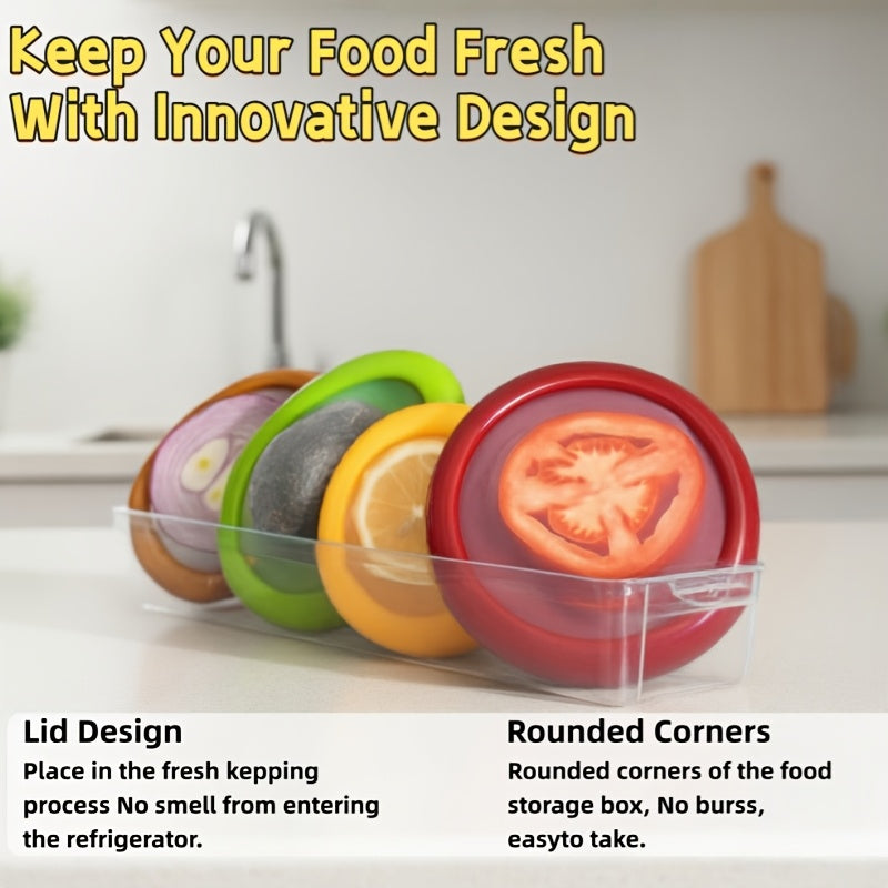Eight-Piece Reusable Fruit and Veggie Saver Set, Refrigerator Storage Boxes with Listed Airtight Sealing Design for Avocado, Onion, Tomato, Lemon and Garlic