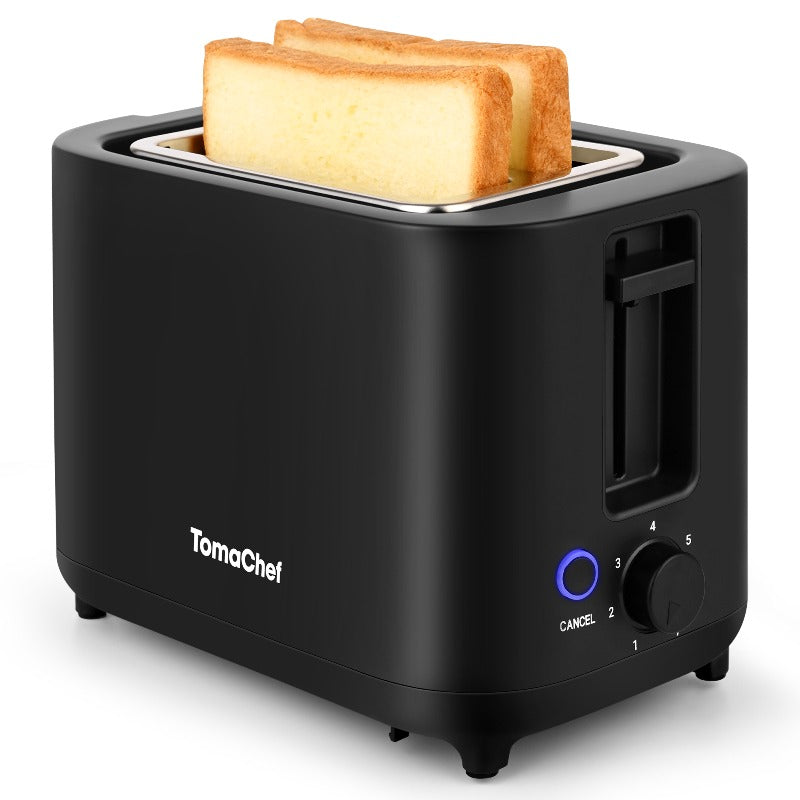 Compact 2 Slice Toaster by TomaChef, 700W with 7 Browning Settings and Removable Crumb Tray for Bread, Bagels and Waffles, Pitch-Black or Off-White