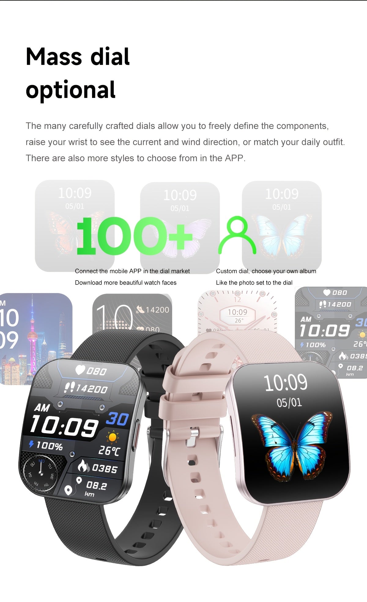 Curved Touchscreen Smart Watch, 1.85-Inch Calling Watch with Message Reminders, Multiple Sports Modes, Camera and Music Controls for iPhone and Android
