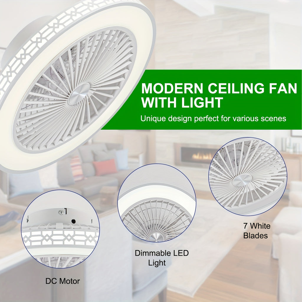 Modern LED Ceiling Fan with 20-Inch Design, Adjustable 3000K–6500K Lighting and Reversible Airflow, White or Black for Bedroom, Office and Study