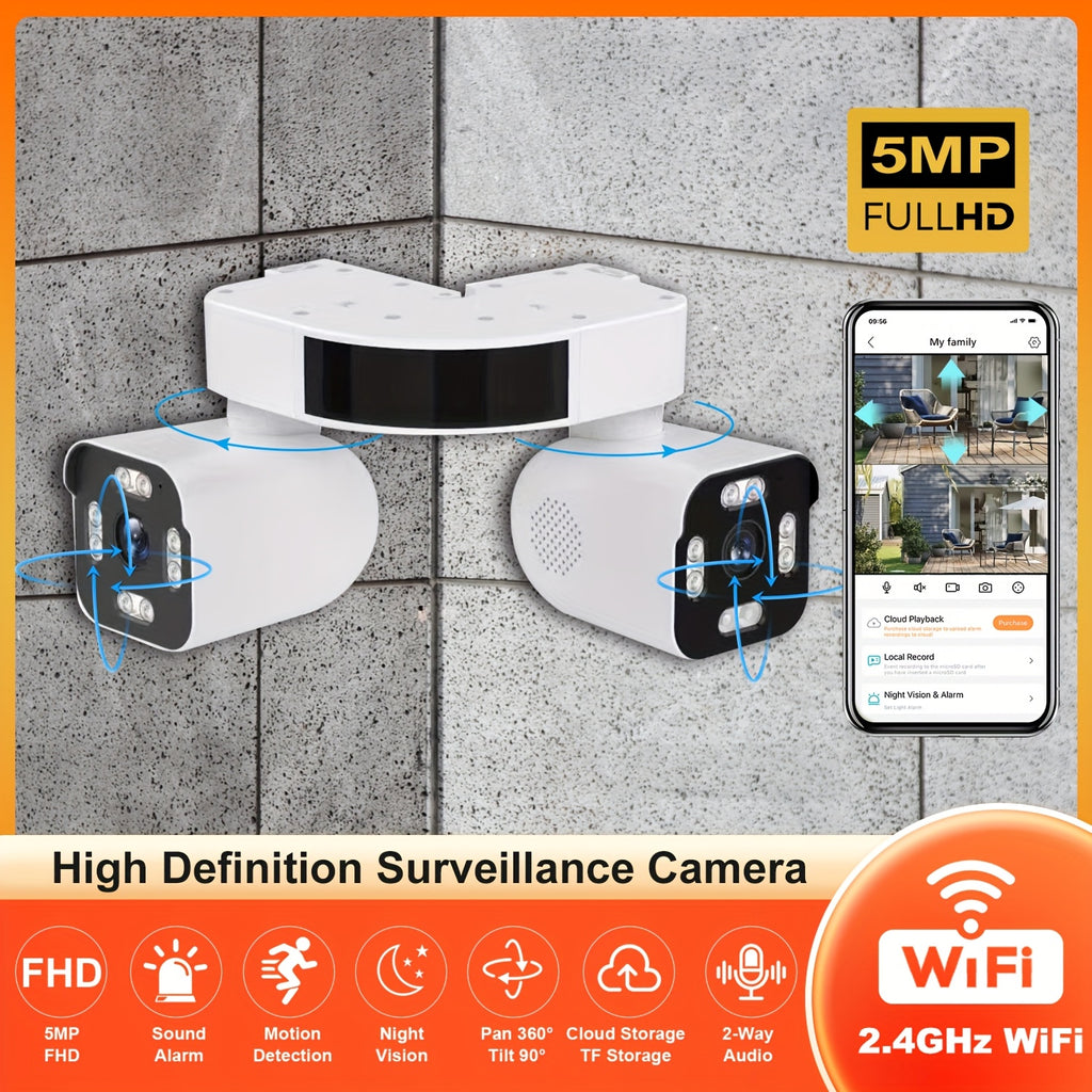10X Zoom Security Camera with 5MP Dual Lenses, 355° PTZ, 2.4GHz WiFi, Color Night Vision, Two-Way Audio and Motion Tracking for Outdoor Home Monitoring
