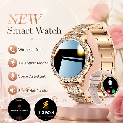 Women's Smartwatch by LIGE with Listed 1.32-Inch HD Display, Wireless Calling and 20 Sports Modes, Golden, Golden Mesh Belt or Silvery Options for iPhone Android