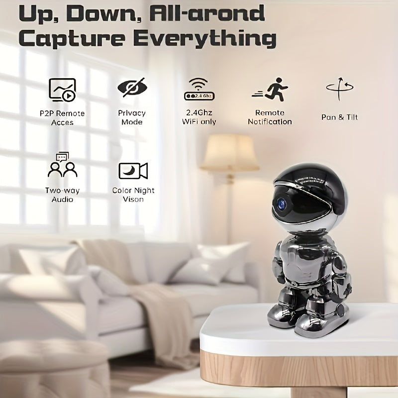 Robot Security Camera with Listed 2K Video, Motion Detection, Automatic Tracking, Two-Way Voice and Night Vision in Silvery or White, One- or Two-Camera Options