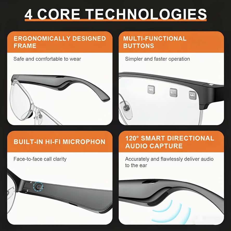 Half-Frame Smart Audio Glasses with Wireless Calling, Listed Translation Assistance and Blue, White, Black or Pink Options for Everyday Wear and Travel