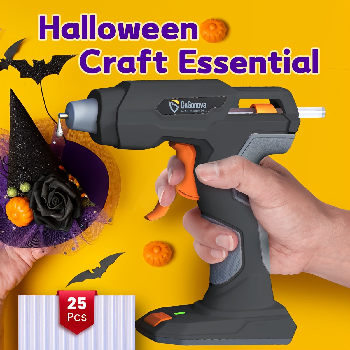Cordless Hot Glue Gun for DIY Crafts and Handmade Decorations, USB Rechargeable Gogonova Tool in Pink, Grey or Blue for Compatible Nonstructural Repairs