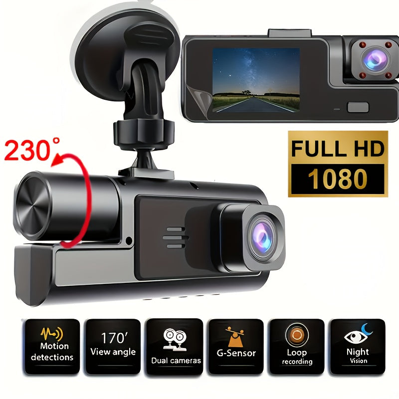 Dual or Triple Lens Dash Cam, Black Vehicle Camera with Listed 1080P Front and 720P Rear Recording, Loop Recording and G-Sensor References, Select 32G and Wi-Fi Options