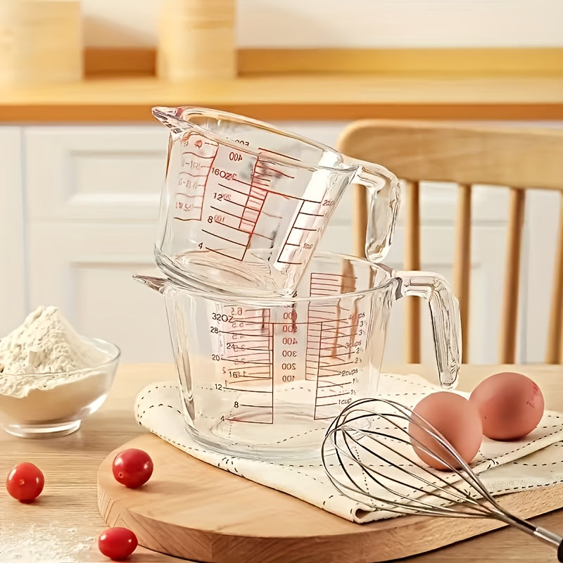 Handled Glass Measuring Cup for Recipe Ingredients and Home Baking Prep, Single Medium Selection or Two-Piece Set with Listed 16.91oz and 33.81oz Capacities